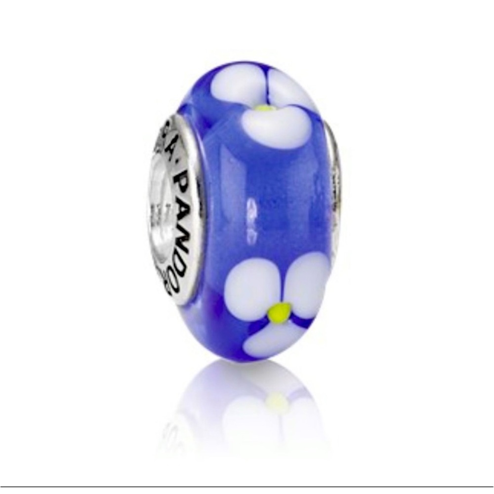 Pandora blue Murano glass bead with flower